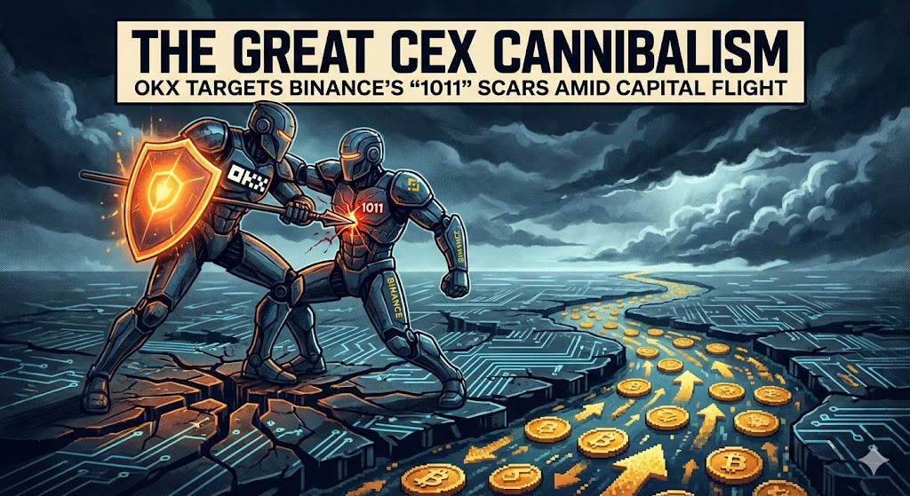 The Great CEX Cannibalism: OKX Targets Binance’s ‘1011’ Scars Amid Mounting On-Chain Capital Flight