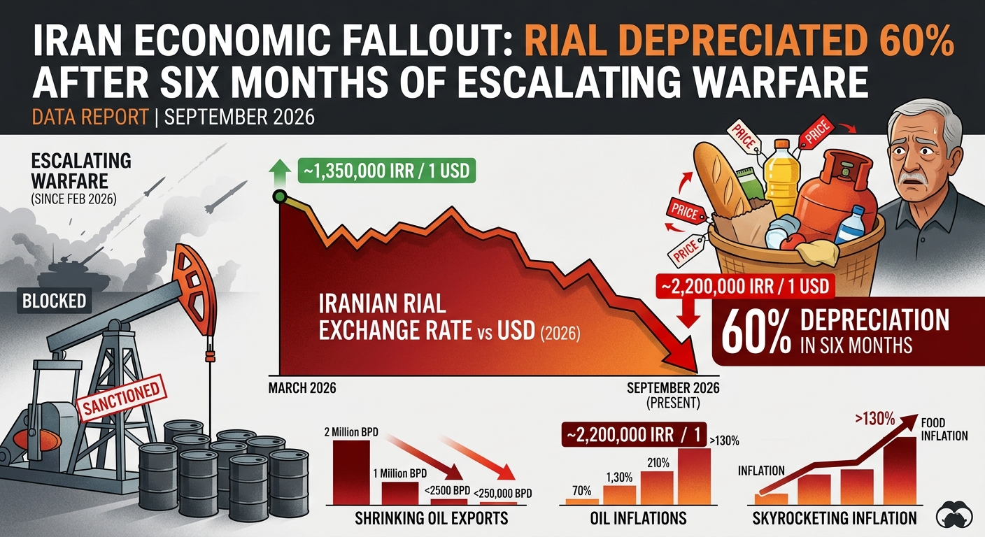 Iran Economic Fallout: Rial Depreciated 60% after Six Months of Escalating Warfare
